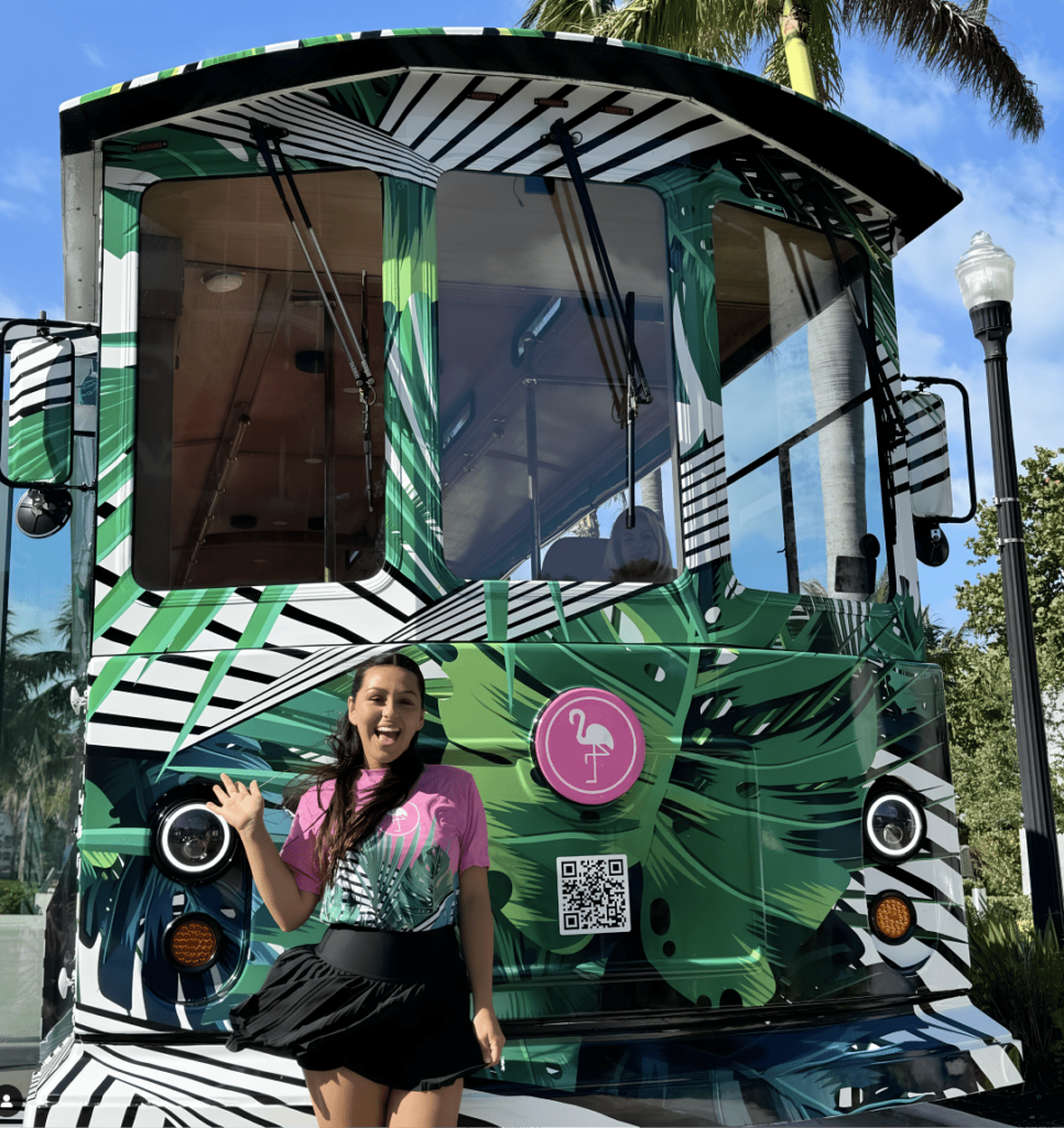 Girl in Flamingo Bus